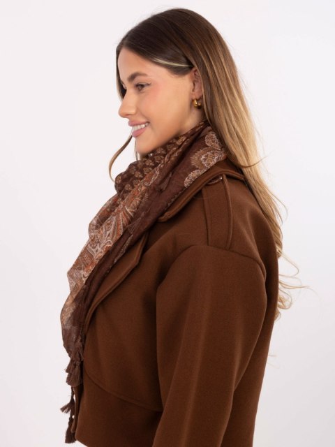 Chusta damska brązowa z frędzlami 110x110 cm