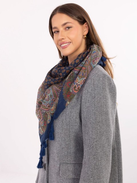 Elegancka chusta damska ciemnoniebieska z wzorem