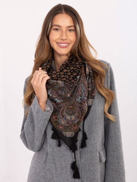 Chusta damska czarna z wzorem 110x110 cm