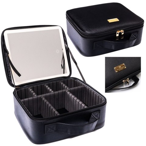 Czarna szkatułka na biżuterię wykonana ze skóry ekologicznej, zamykana suwakiem - Peterson