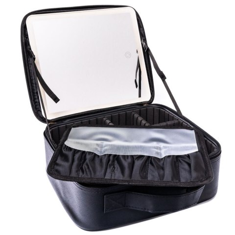 Czarna szkatułka na biżuterię wykonana ze skóry ekologicznej, zamykana suwakiem - Peterson