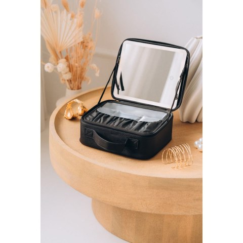 Czarna szkatułka na biżuterię wykonana ze skóry ekologicznej, zamykana suwakiem - Peterson