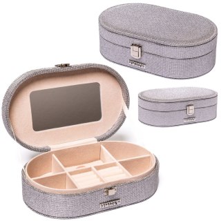 Elegancka szkatułka na biżuterię w srebrnym kolorze, zamykana zatrzaskiem - Peterson