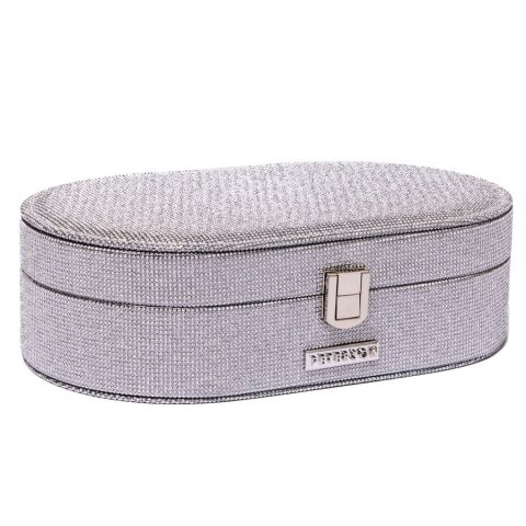 Elegancka szkatułka na biżuterię w srebrnym kolorze, zamykana zatrzaskiem - Peterson