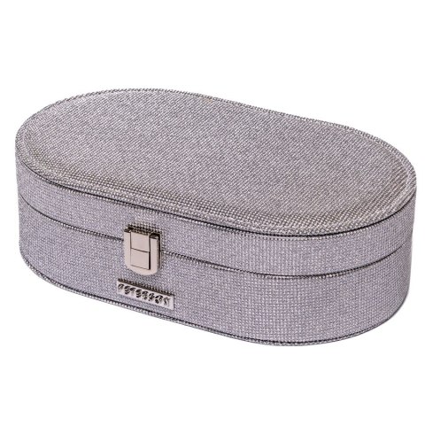 Elegancka szkatułka na biżuterię w srebrnym kolorze, zamykana zatrzaskiem - Peterson