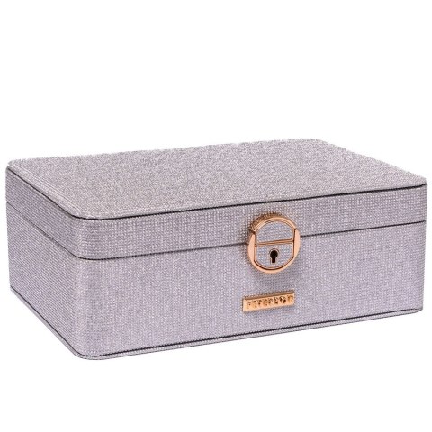 Elegancka szkatułka w srebrnym kolorze zamykana na zatrzask i kluczykiem - Peterson