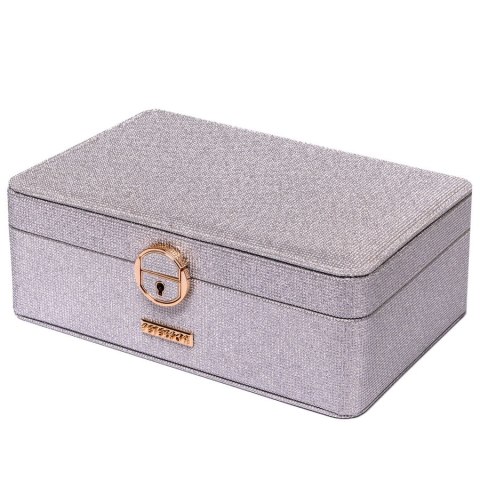 Elegancka szkatułka w srebrnym kolorze zamykana na zatrzask i kluczykiem - Peterson