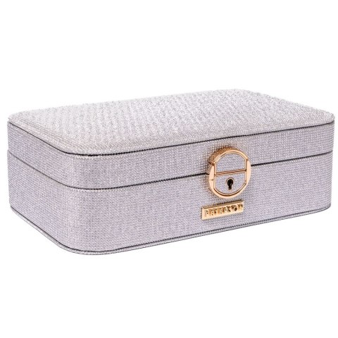 Pojemna, elegancka szkatułka w srebrnym kolorze zamykana kluczykiem - Peterson