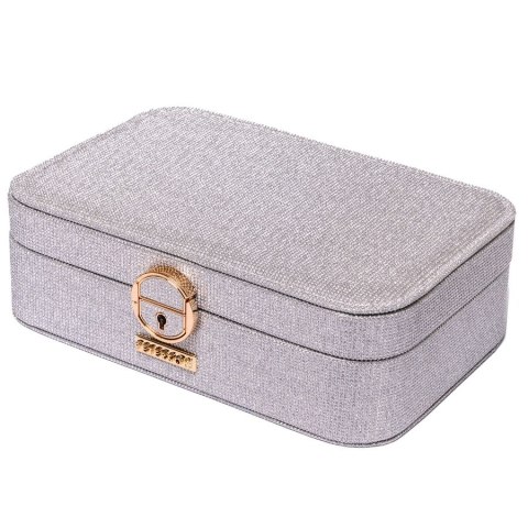 Pojemna, elegancka szkatułka w srebrnym kolorze zamykana kluczykiem - Peterson
