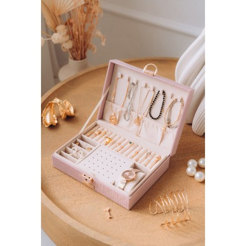 Różowa szkatułka na biżuterię z dedykowanym miejscem na zegarek - Peterson