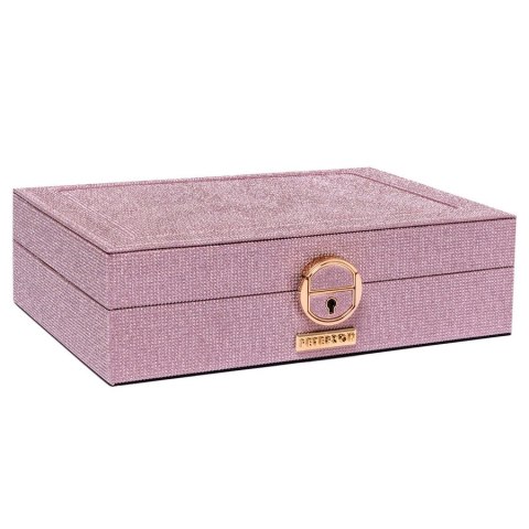 Różowa szkatułka na biżuterię z dedykowanym miejscem na zegarek - Peterson