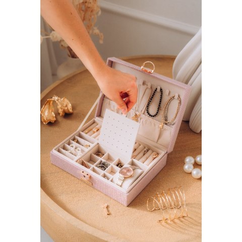 Różowa szkatułka na biżuterię z dedykowanym miejscem na zegarek - Peterson