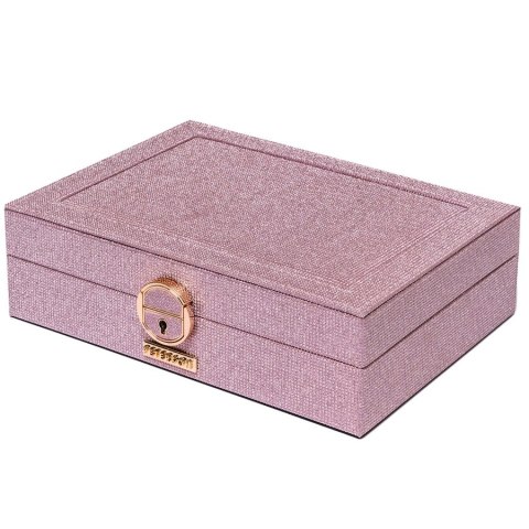 Różowa szkatułka na biżuterię z dedykowanym miejscem na zegarek - Peterson