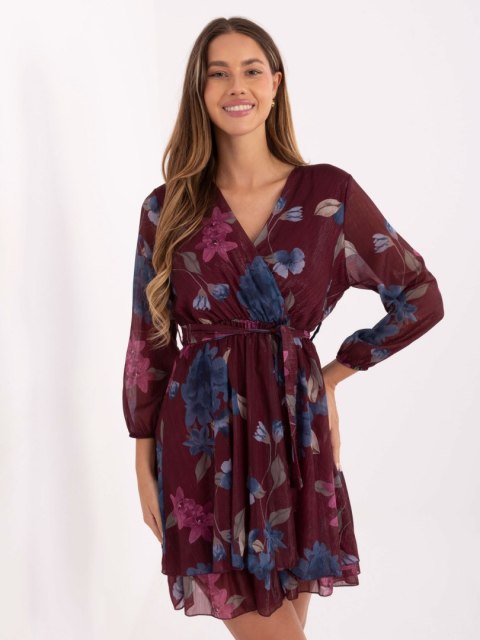 bordowa sukienka w kwiaty italy moda – stylowy wieszak