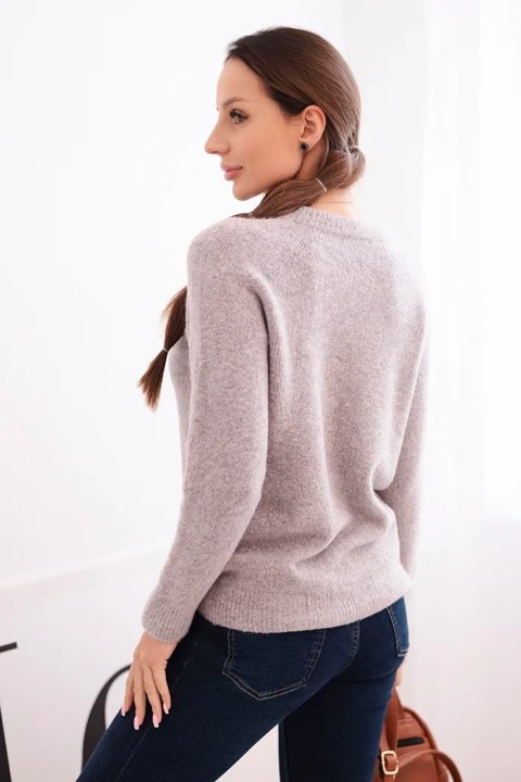 Sweter damski z baby alpaki z długim rękawem ciemny beżowy