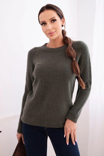 Sweter damski z baby alpaki z długim rękawem khaki
