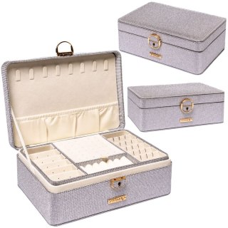 Szara, elegancka szkatułka zamykana na zatrzask i kluczykiem - Peterson