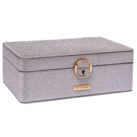 Szara, elegancka szkatułka zamykana na zatrzask i kluczykiem - Peterson