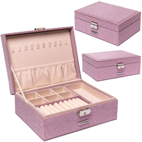 Szkatułka na biżuterię zamykana na kluczyk, różowa - Peterson