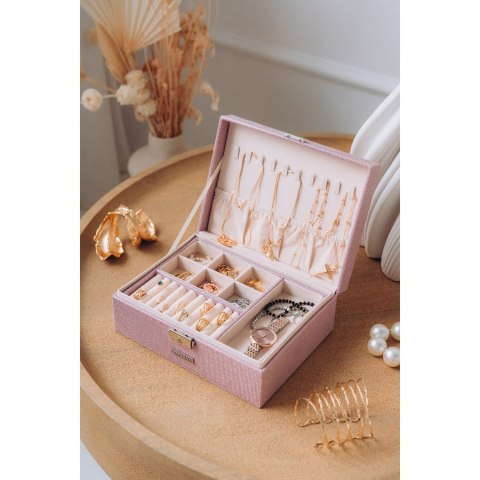 Szkatułka na biżuterię zamykana na kluczyk, różowa - Peterson