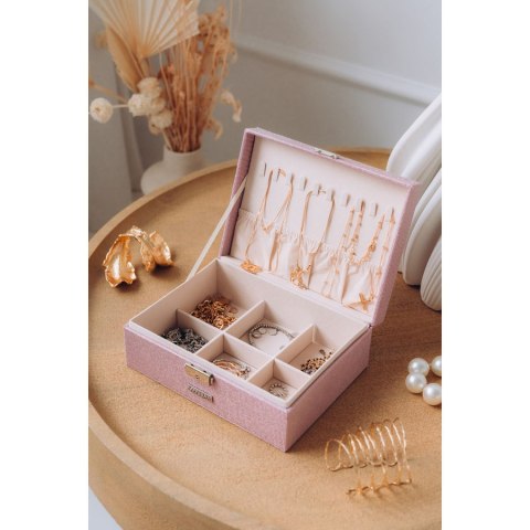 Szkatułka na biżuterię zamykana na kluczyk, różowa - Peterson