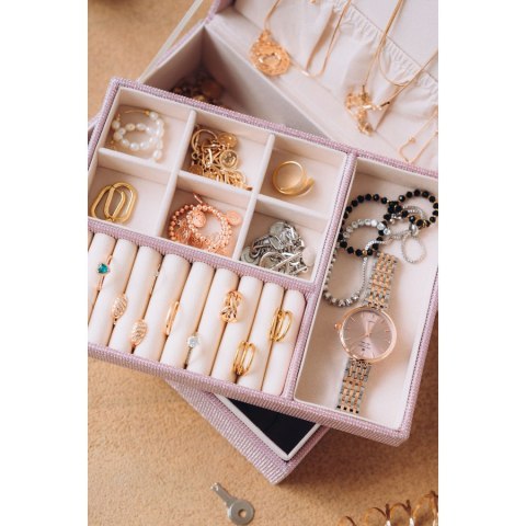 Szkatułka na biżuterię zamykana na kluczyk, różowa - Peterson