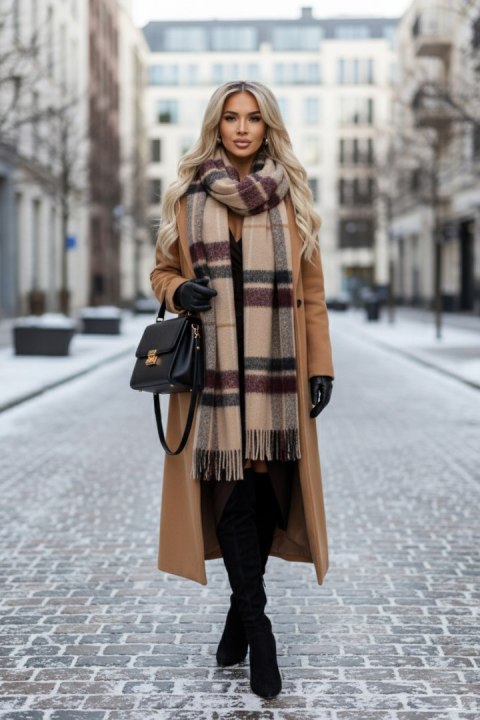 404-14 Elegancka długa sukienka z kopertowym dekoltem i rozcięciem - czekoladowy brąz - XS