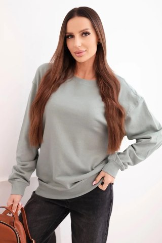 Bluza damska pętelkowa bawełniana basic z okrągłym dekoltem ciemno miętowa