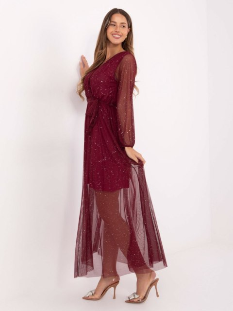 Bordowa błyszcząca sukienka maxi ITALY MODA – Stylowy Wieszak