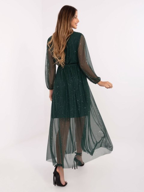 Sukienka maxi z paskiem w kolorze ciemnozielonym – elegancka kreacja
