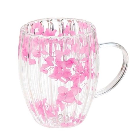 Szklanka termiczna 300 ml ryflowana z różową gipsówką – szkło boro-krzemowe SZK157