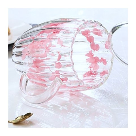 Szklanka termiczna 300 ml ryflowana z różową gipsówką – szkło boro-krzemowe SZK157