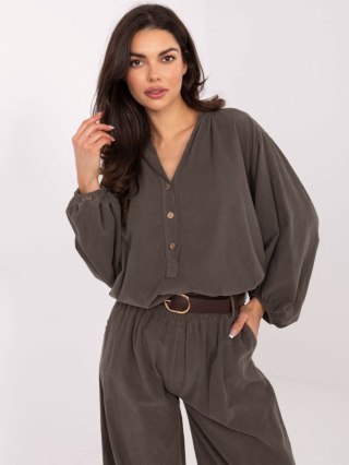 Khaki sztruksowa bluzka z guzikami | ITALY MODA