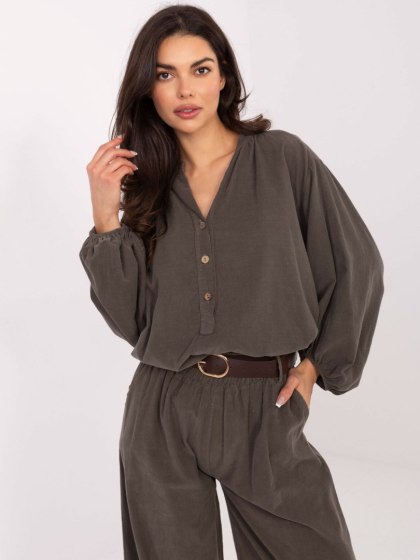 Khaki sztruksowa bluzka z guzikami | ITALY MODA
