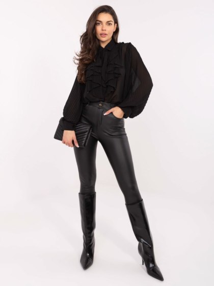 Czarna Elegancka Koszula z Plisowaniem Italy Moda | Stylowy Wieszak