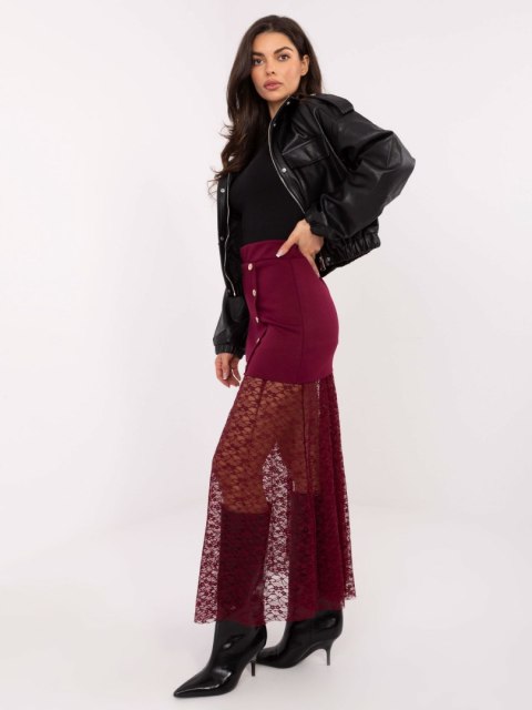 Stylowa burgundowa spódnica z ozdobnymi guzikami