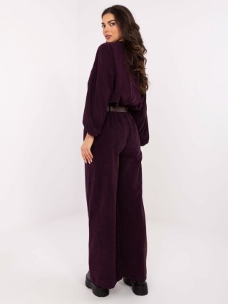 Ciemnofioletowe sztruksowe spodnie wide leg od kompletu | ITALY MODA