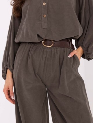 Khaki sztruksowe spodnie wide leg z paskiem | ITALY MODA