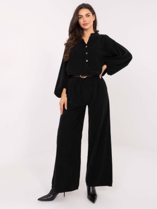 Czarne sztruksowe spodnie wide leg z kieszeniami | ITALY MODA