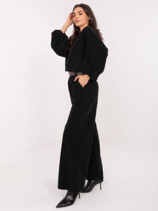 Czarne sztruksowe spodnie wide leg z kieszeniami | ITALY MODA