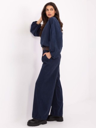 Granatowe sztruksowe spodnie wide leg od kompletu | ITALY MODA