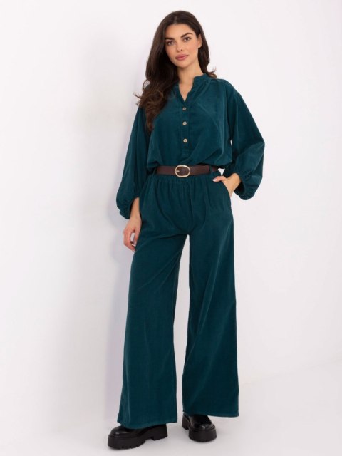 Sztruksowe spodnie wide leg w kolorze morskim – Stylowy Wieszak