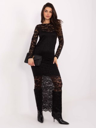 Czarna maxi sukienka z koronką | RUE PARIS