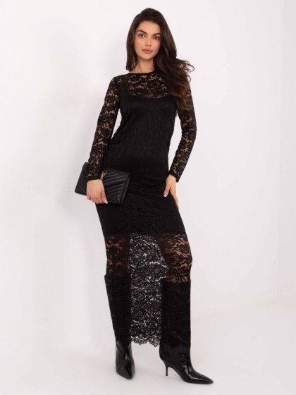 Czarna maxi sukienka z koronką | RUE PARIS