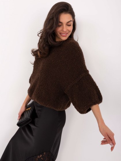 Ciemnobrązowy Sweter Boucle z Domieszką Wełny ITALY MODA