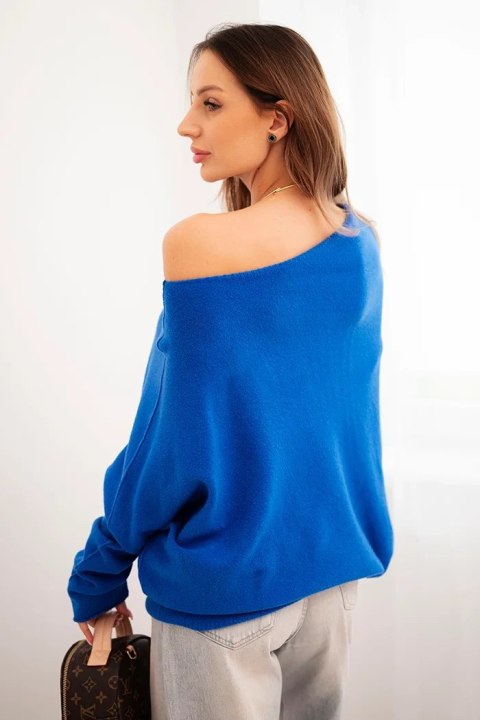 Elegancki sweter damski chabrowy typu nietoperz z dekoltem łódka