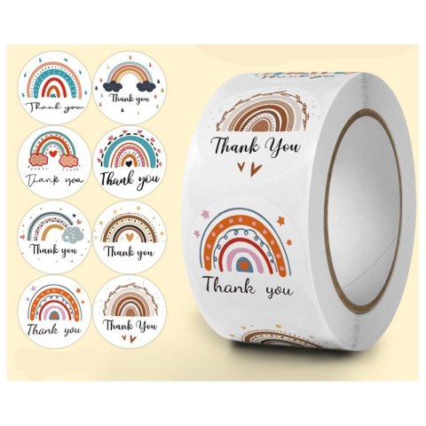 500 sztuk naklejek THANK YOU z tęczą na taśmie średnica 25mm dekoracyjne naklejki samoprzylepne etykiety NNK10 500 sztuk naklejek THANK YOU z tęczą na taśmie średnica 25mm dekoracyjne naklejki samoprzylepne etykiety NNK10