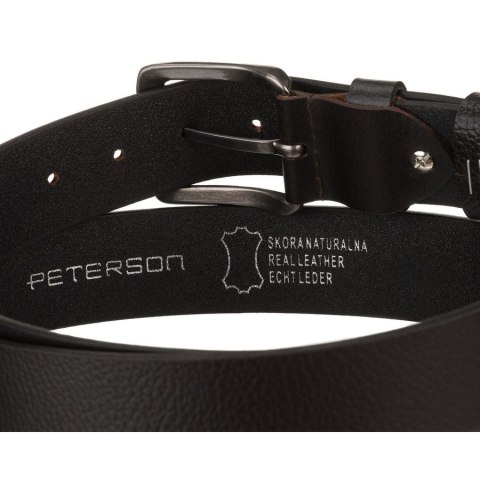 Klasyczny, brązowy pasek męski ze skóry naturalnej z tradycyjną klamrą - Peterson