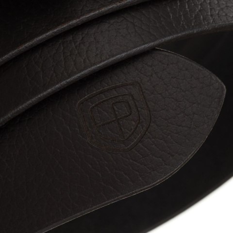 Klasyczny, brązowy pasek męski ze skóry naturalnej z tradycyjną klamrą - Peterson