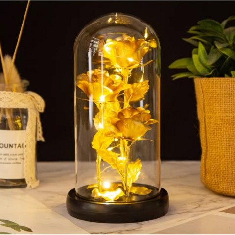 Kryształowa wieczna róża potrójna pod szklaną kopułą LED ROZ07 Kryształowa wieczna róża potrójna pod szklaną kopułą LED ROZ07